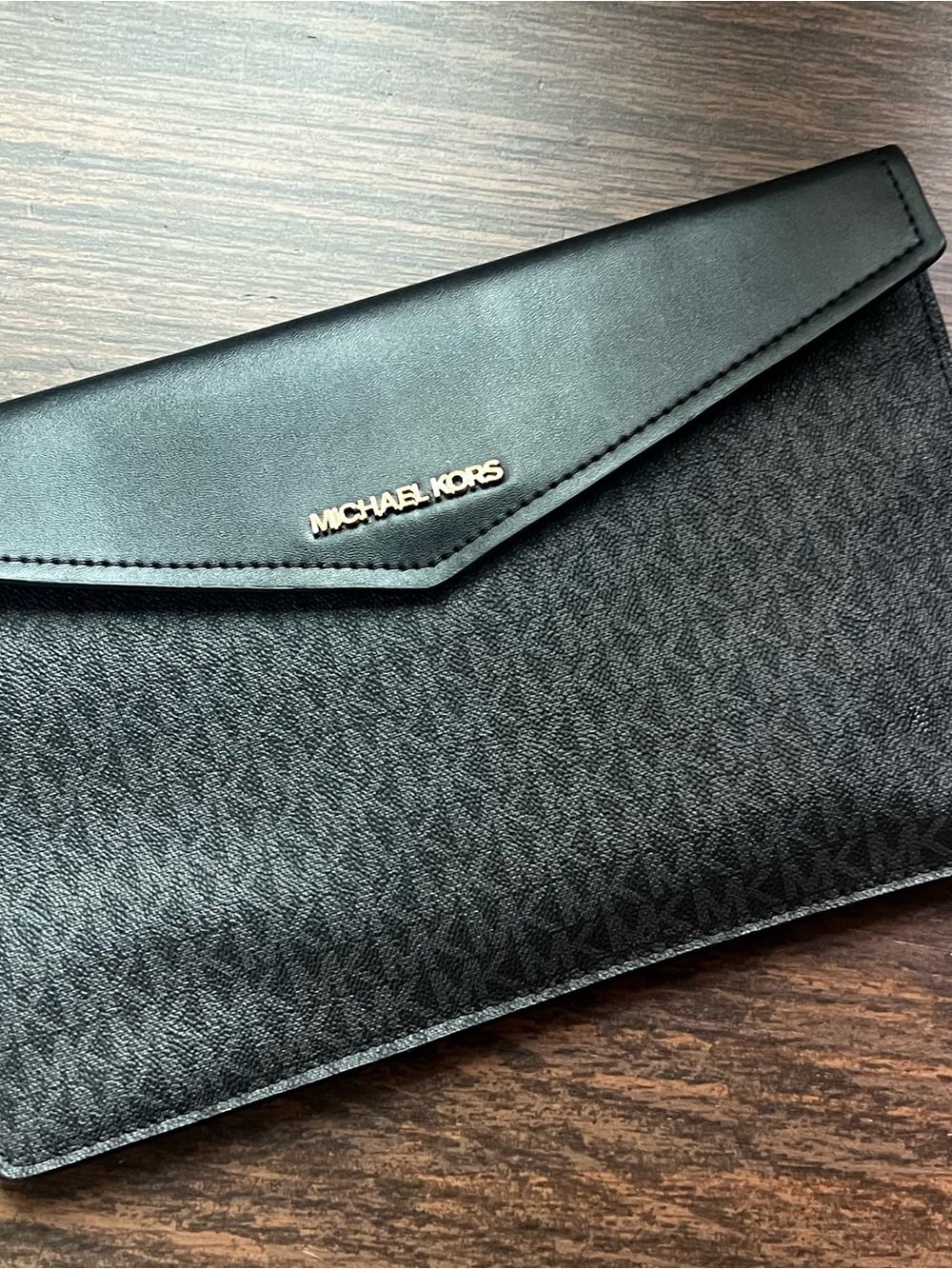 Michael Kors Black Women's Envelope Clutch Wallet with Gold Logo